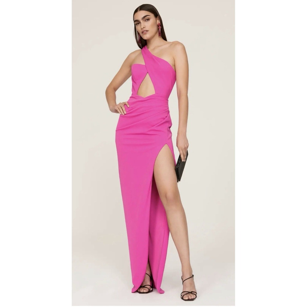 Katie May Mika Gown Pink Strappy Maxi Dress L Cutouts Slit Barbie Sexy‎ Formal